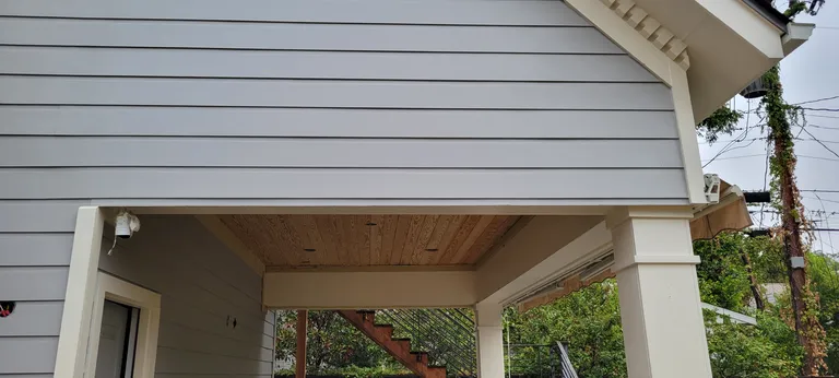 Stained cedar on a porch ceiling.