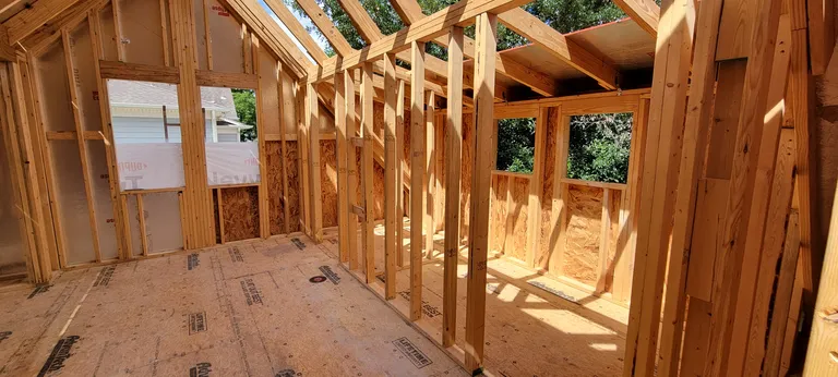 The same room from the other end, with blocking added in the walls for cabinets and fixtures.